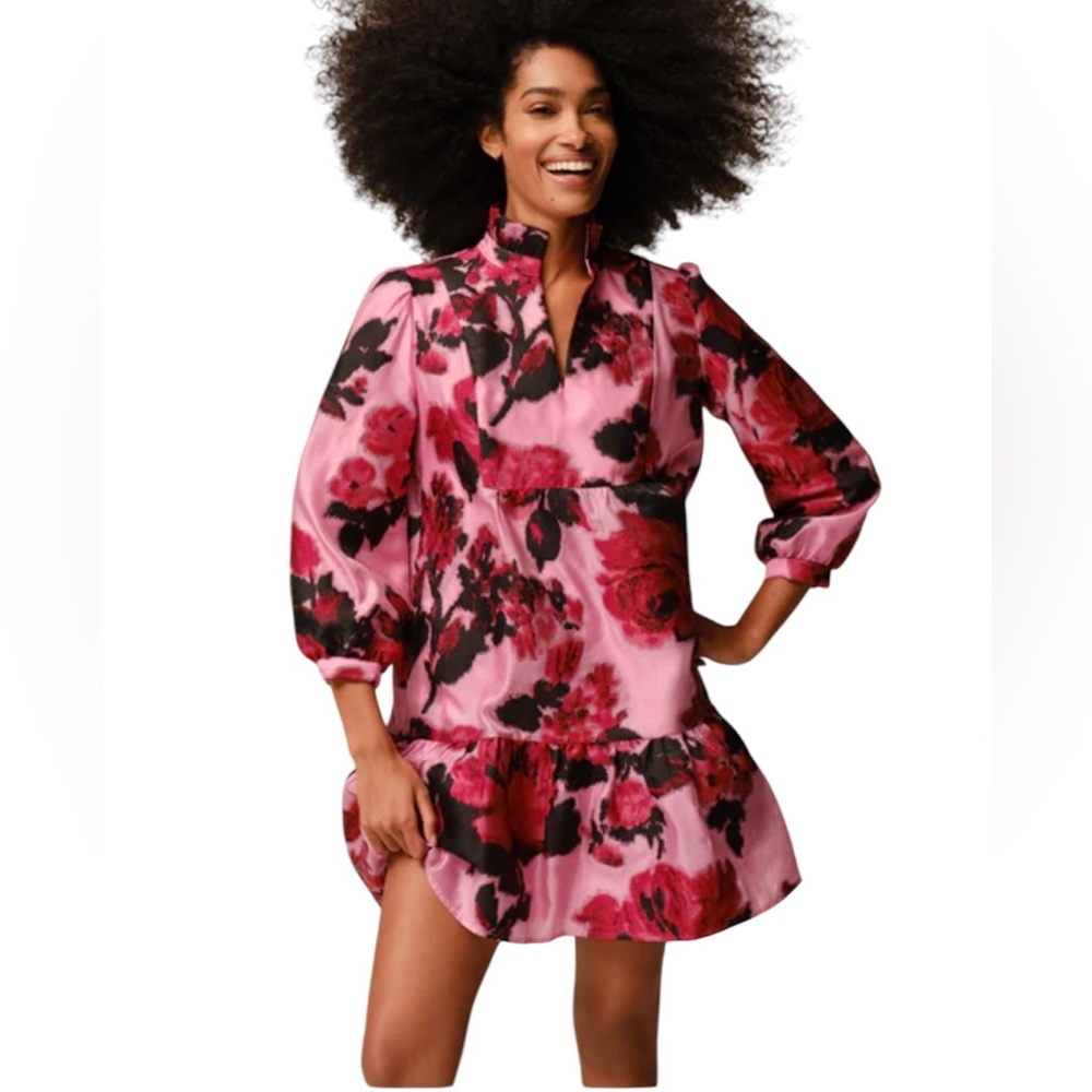 Tuckernuck Palmerston Dress - Falling Roses Begonia Blossom Jacquard. S. NWT.
